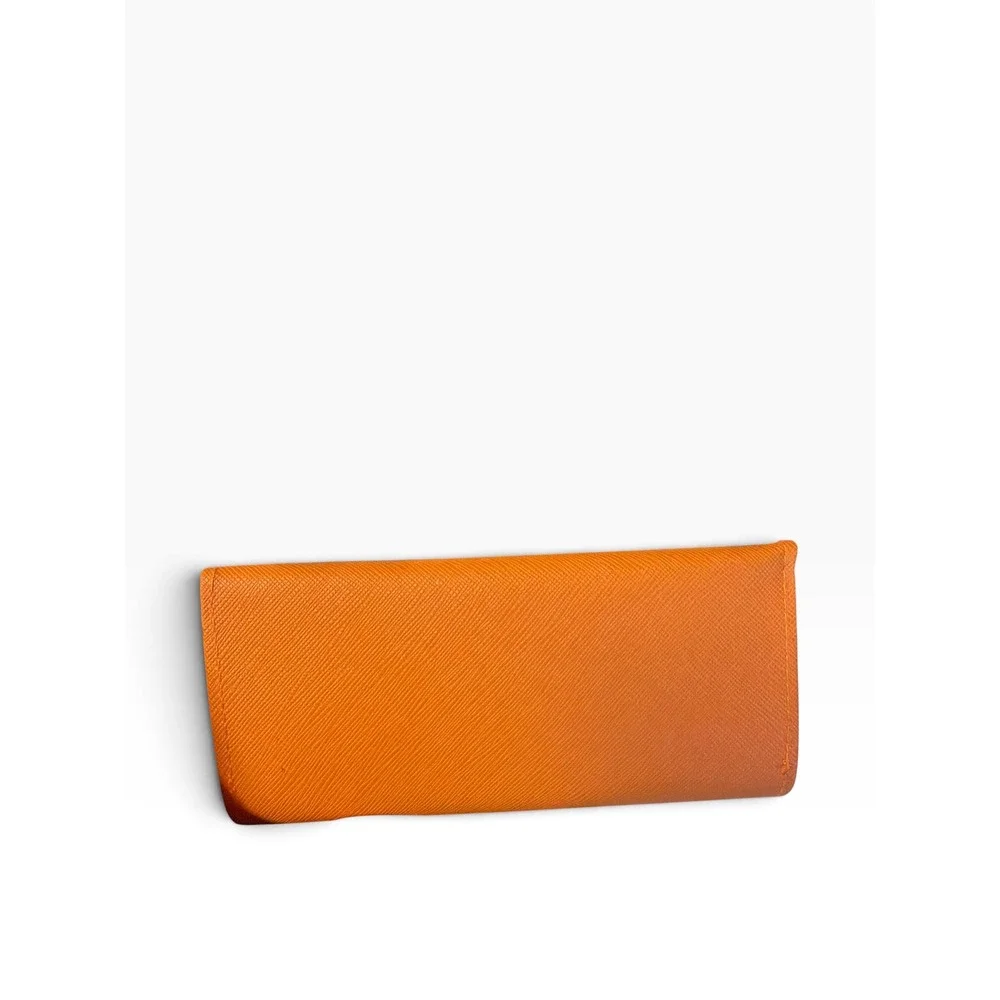 Tory Burch Orange Saffiano Leather Collapsible Glasses Case Gold Logo